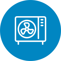 Icon Wärmepumpe auf blauem Grund